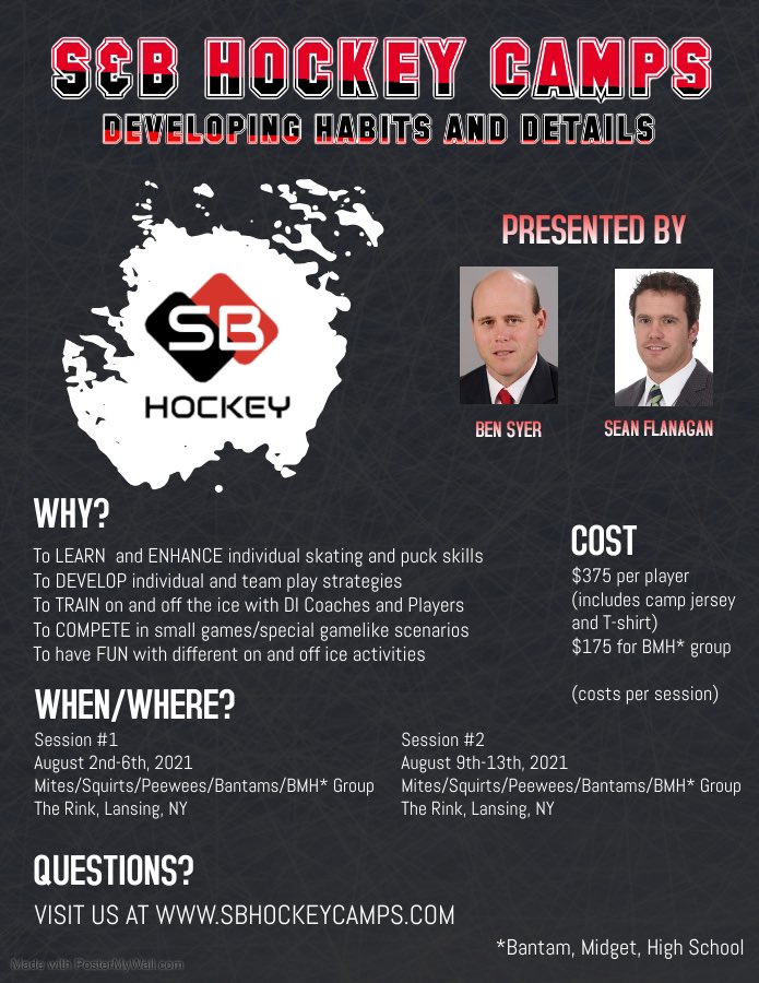 Summer 2021 Dates and registration now open! sbhockeycamps.com