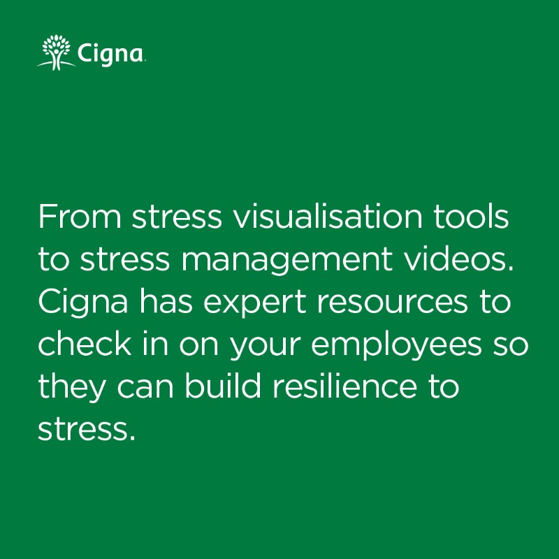 Cigna's tweet photo. From stress visualisation tools to stress management videos. Cigna has expert resources to check in on your employees so they can build resilience to stress.