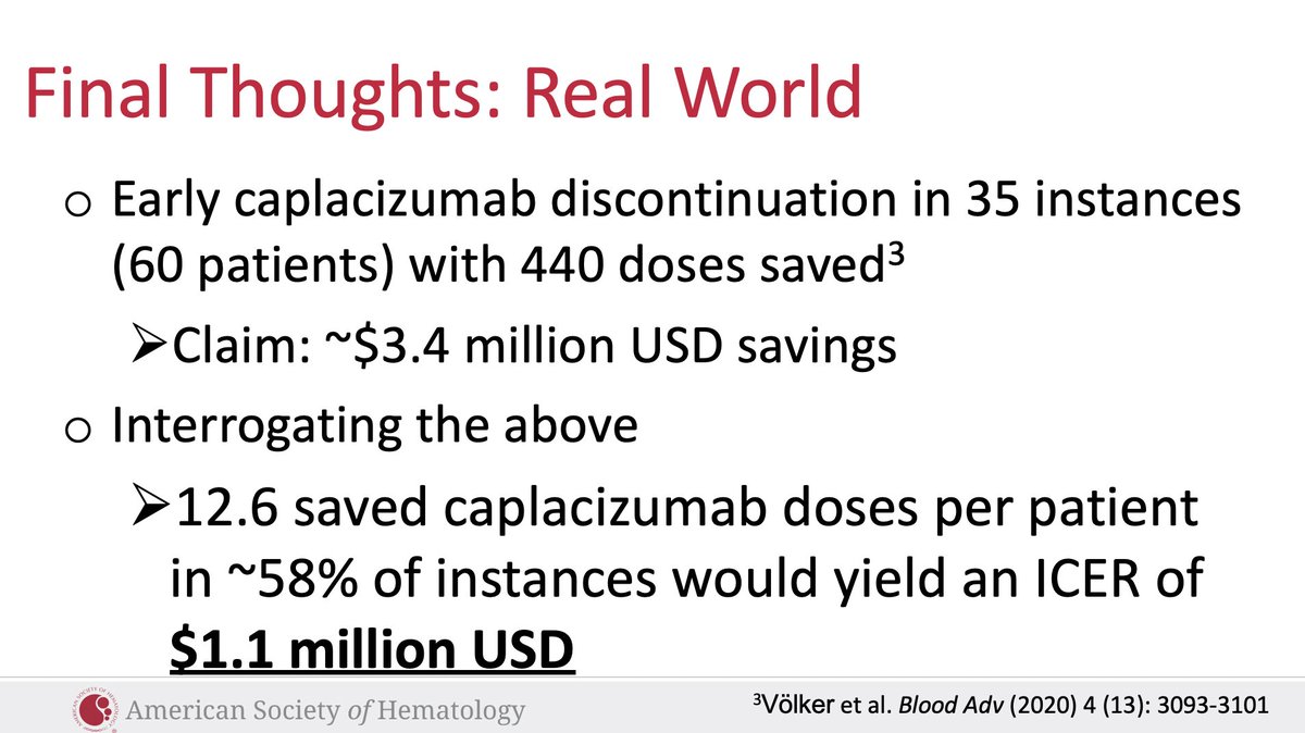 But hey! We can cut down on the amount of capla we use and a German paper reported this cost savings ($3.4 million USD saved) by cutting down to q.o.d dosing. So we interrogated this, turns out the ICER is still north of a million, assuming best case assumptions for caplacizumab.