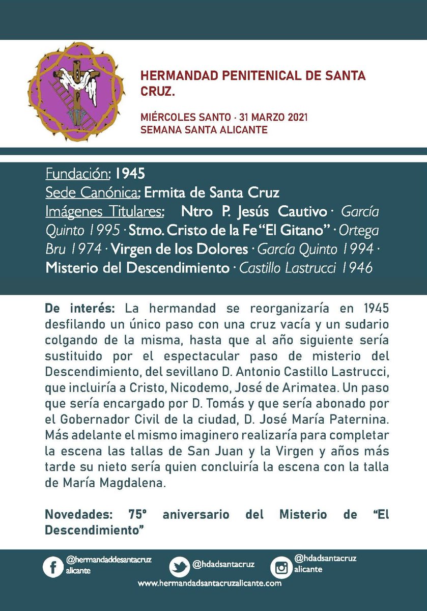 HdadSantaCruz's tweet photo. "EL CAPUCHINO 2021" de la @semanasantaalc. 

📸 Foto portada: Concha Beneito.
📸 Foto de El Descendimiento: Ubaldo Aracil.
 Link de de descarga: https://t.co/mbx9qwWFCK https://t.co/xrKQ0gd98j