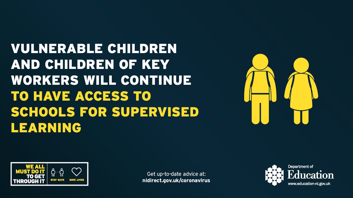 Vulnerable children and children of key workers will continue to have access to schools for supervised learning.  bit.ly/3dt8vku