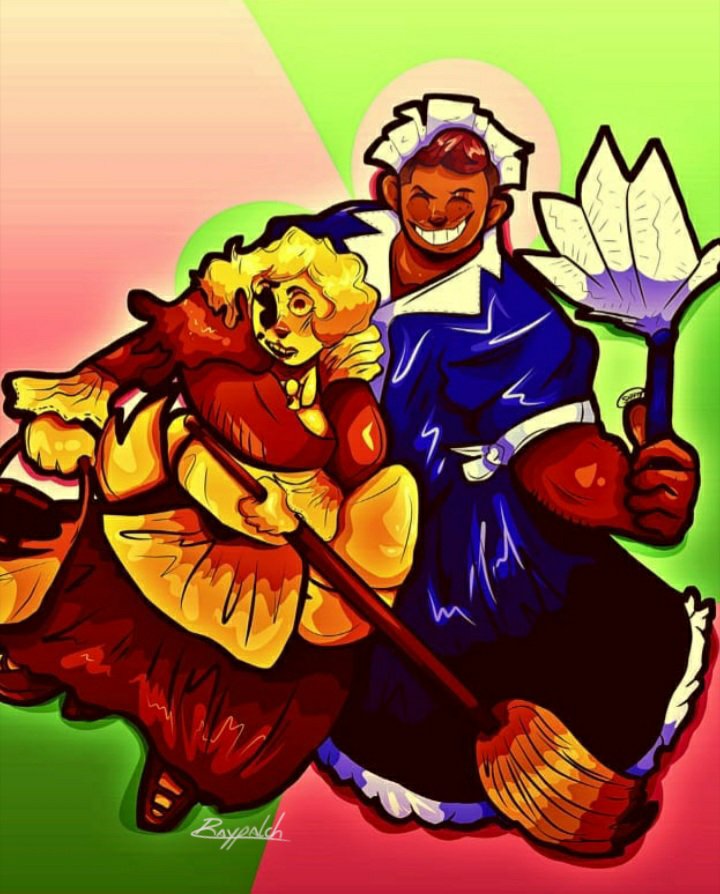 theRaypalch's tweet photo. art collab i did with @LittleMsCreati1 a while ago!!! their OC and my Joey as maid pals 😳👉👈💞💞💞💞 https://t.co/sv49ahHi6m