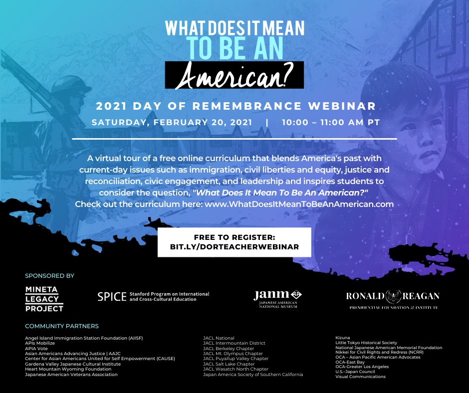 Join us Saturday @ 10am PST for a virtual tour of our new online #curriculum, "What Does It Mean to Be an American?," which this week won the 2021 Buchanan Prize for Curriculum Materials. Register at bit.ly/DORteacherwebi…. 

More info at stanford.io/3bxT6Nt. #lessonplans