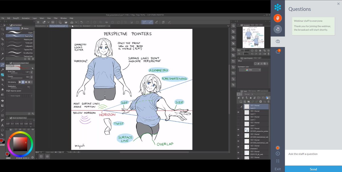 Woke up for @miyuliart webinar with @clipstudiopaint @graphixly and it was really fun! Thank you very much for sharing the knowledge, I've been struggling with perspective a lot! I will try and apply the perspective lesson for my next illustration from now on ^^ #webinar 