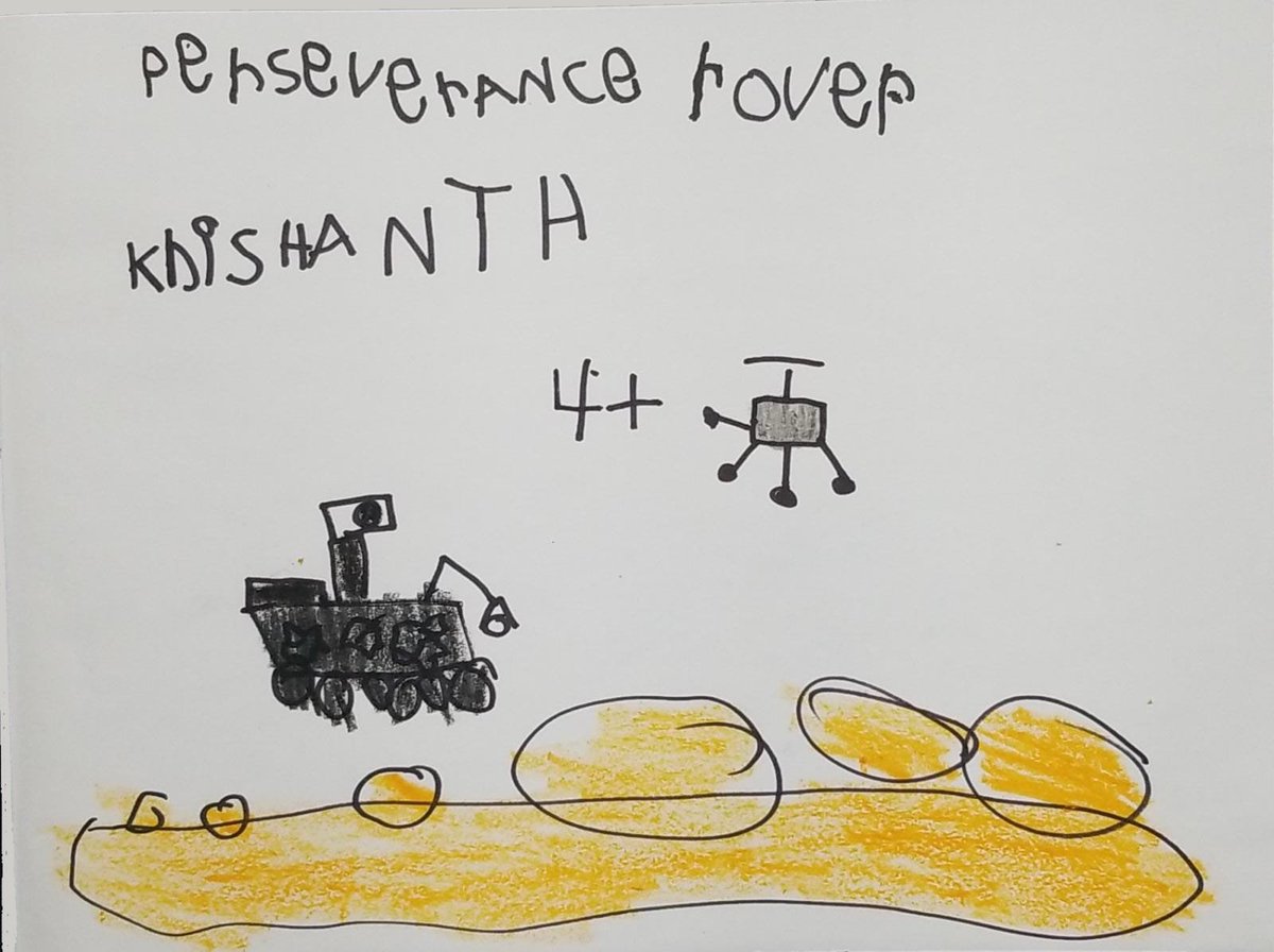 sriram_1985's tweet photo. @nasa #CountdownToMars  my son (4 yrs old) watching live, eagerly waiting for the safe touchdown of the rover!! Here is his representation: https://t.co/ZL5Xzi8l21