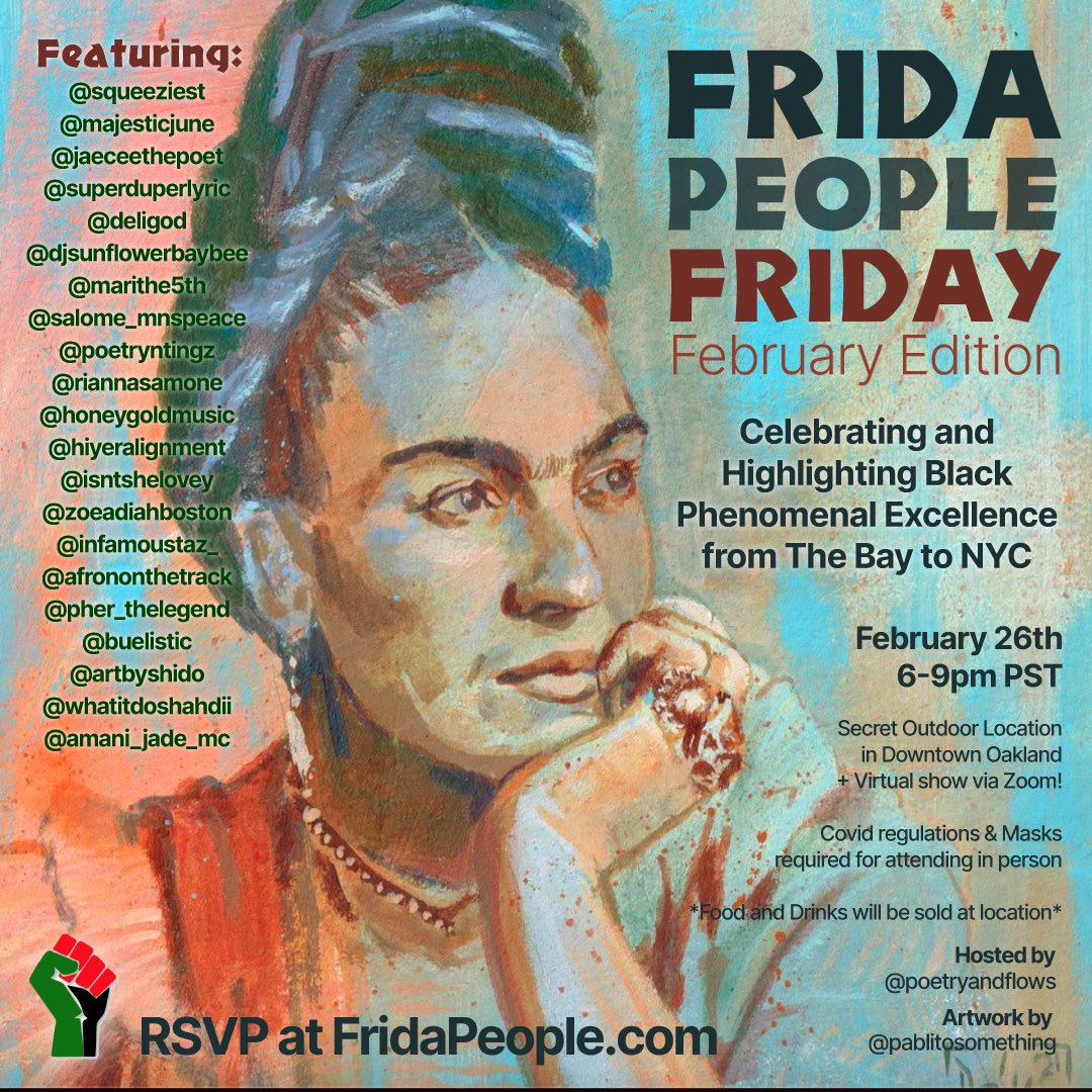 🗽🛫Next week, I’m tapping in for The Bay🛬🌉
*
If you’d like to watch this event via zoom, you can register for this FREE event at FridaPeople.com the link is also in Ana’s bio.
*
{ #poetry #poets #blackpoetrymatters #writingcommunity #bayarea }