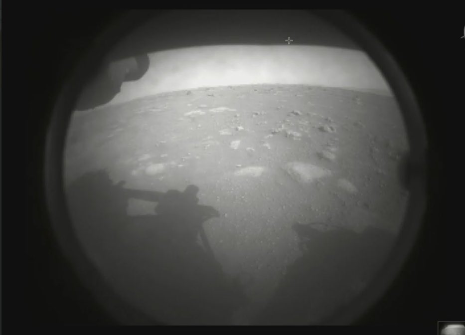 StormchaserUKEU's tweet photo. Incredible view via the #PerseveranceRover first images of #Mars after it landed safely minutes ago! #CountdownToMars 😍 https://t.co/p7UW510Qi7
