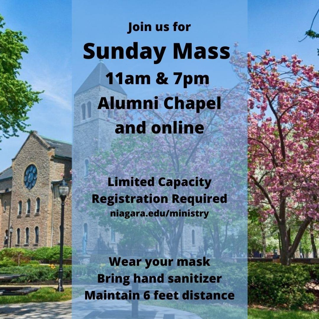 Join us for Sunday Mass in Alumni Chapel! Register at link in bio!