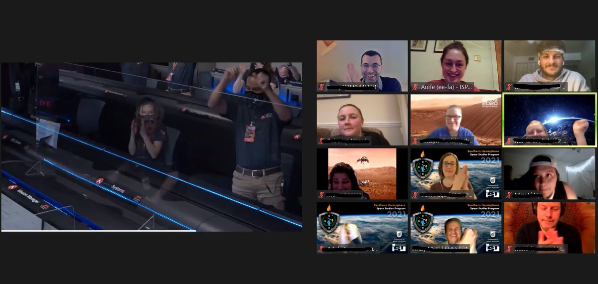 InnealtoirAoife's tweet photo. @NASAPersevere has touched down on Mars!🎉

#CountdownToMars watch party with my #ISP20 Crew members, #MSS21 and #SHSSP21 Participants! 🚀 https://t.co/tCR7G6mKjP
