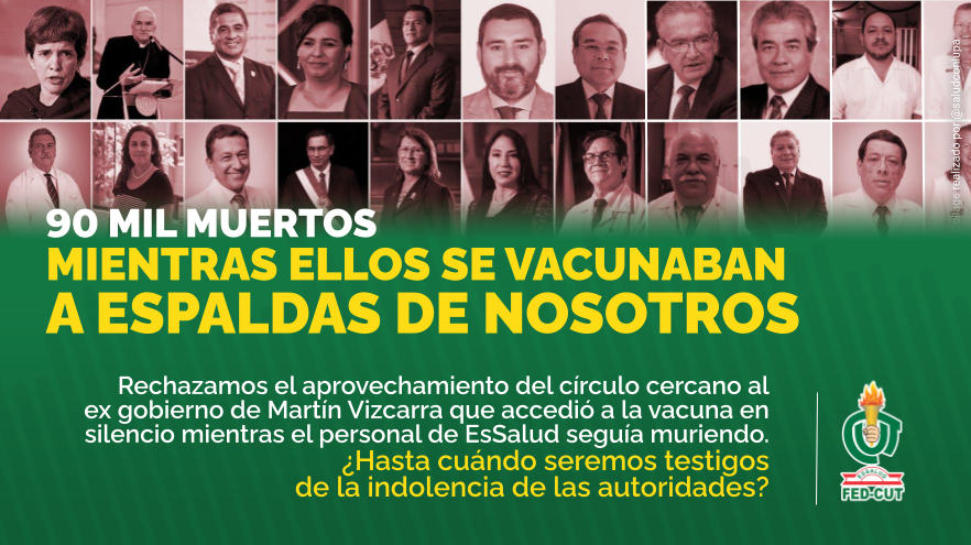 FedCut's tweet photo. ¡Vergüenza! El escándalo de las vacunas nos demuestra que este país se ha venido manejando por argollas que deben ser erradicada. No podemos permitir que se trafique de esta manera con las esperanzas de pueblo y del personal de EsSalud por acceder dignamente a la vacuna. https://t.co/xXAniUttts