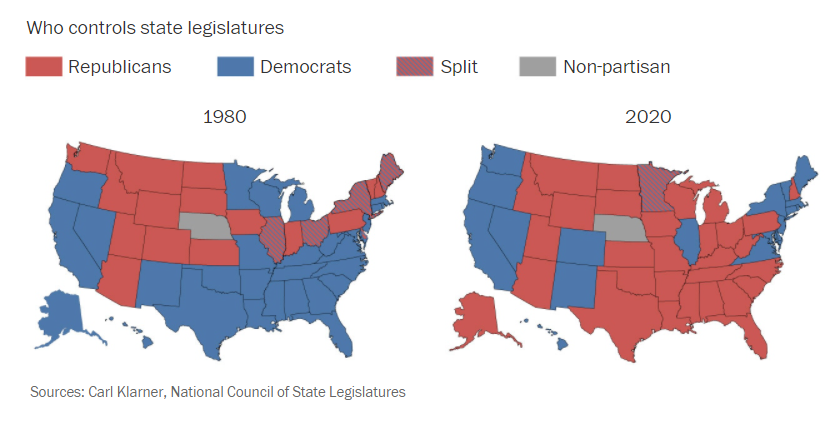 new piece on state legislatures! basically it's a deep dive on how we got from democratic domination 40 years ago to GOP wins now  https://www.washingtonpost.com/opinions/2021/02/18/republicans-now-enjoy-unmatched-power-states-it-was-40-year-effort/?arc404=true