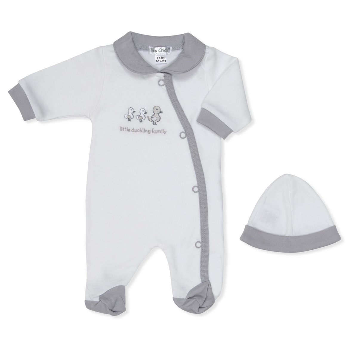 Unisex White Sleepsuit/Babygrow
From @mummyandtheos for £12.50
White in overall colour – embroidered with grey/silver ‘Little Duckling Family’ on the front. Comes with hat.
70% Polyester 30% Cotton
Sizes: 
Size 1. 3lbs – 5lbs 
Size 2. 5lbs – 8lbs
mummyandtheos.co.uk/product/unisex…