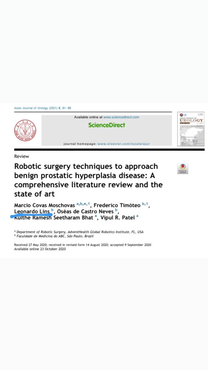 It is an honor to contribute to this paper. Good job all Dr Patel team. “Robotic surgery techniques to approach benign prostatic hyperplasia disease: A comprehensive literature review and the state of art” Thanks for the opportunity <a href="/marciomoschovas/">Marcio Moschovas MD, Ph.D.</a> <a href="/AdventHealthCFL/">AdventHealth Central Florida</a> and Dr Patel.