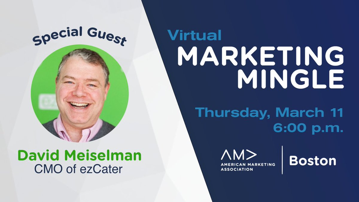 📢Registration is open for the next #AMABoston Marketing Mingle on Thurs, 3/11 at 6pm!  

Grab a 🥂 and #network with fellow #Boston marketers and special guest <a href="/ezCater/">ezCater</a> CMO <a href="/dmeiselman/">David Meiselman</a> 

Register⤵
eventbrite.com/e/ama-bostons-…