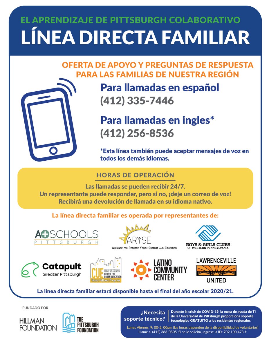 arysepgh's tweet image. 📢Family Hotline Flyer has been updated📢
The family hotline is back with updated flyers for all the info you need to connect with the support that you need
#PLCHotline #supportourSTUDENTS
@APlusSchools 
@bgcwpa
@LatinoCntrHBG 
@LvilleUnited 
visit our IG for more info