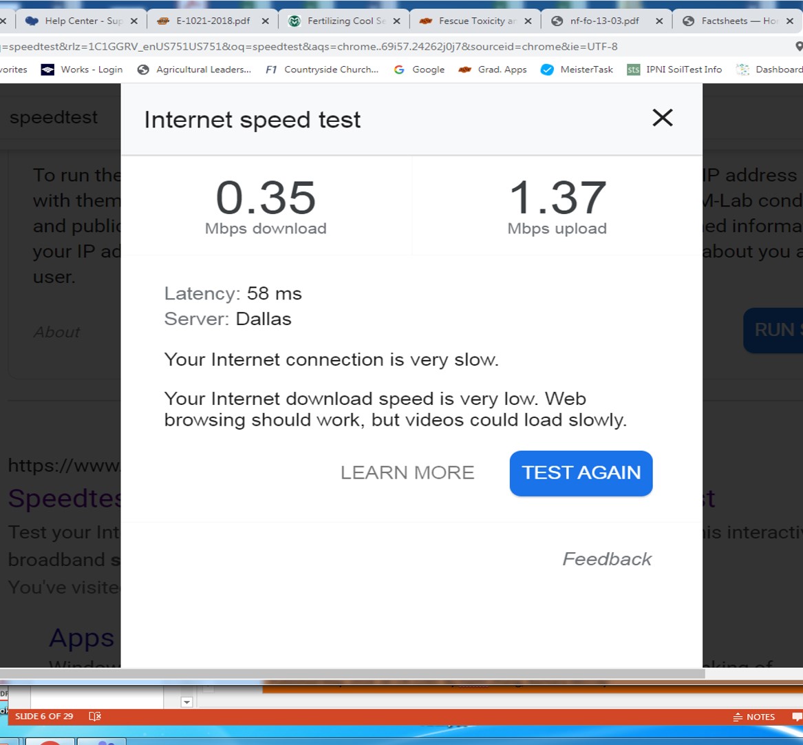 OSU_NPK's tweet photo. Working from home today. The struggle is beyond real. This has been the average speed all day. Have a evening extension meeting on zoom. 🤞 Glad I did not need to download or upload any imagery or videos. https://t.co/hVXb7BIel1