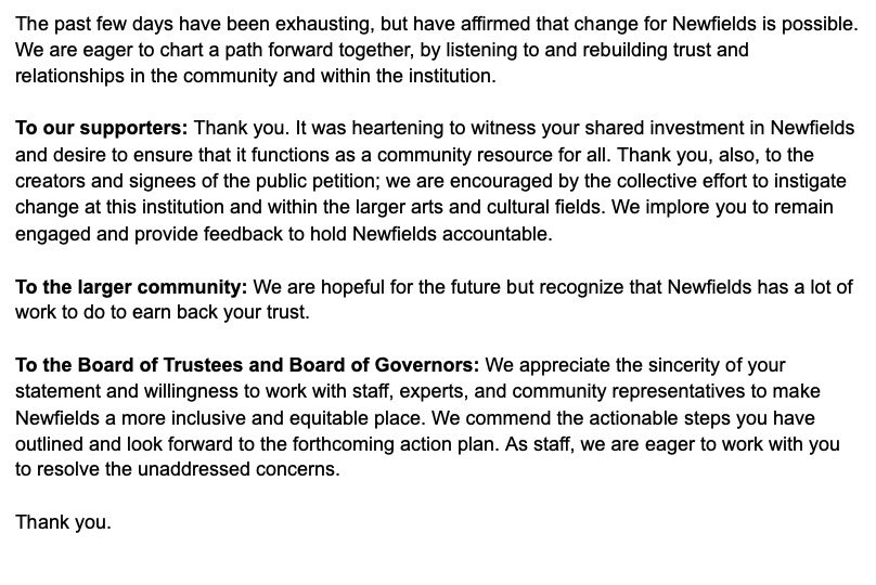 Change Newfields will take some time to reflect, re-energize, and regenerate.