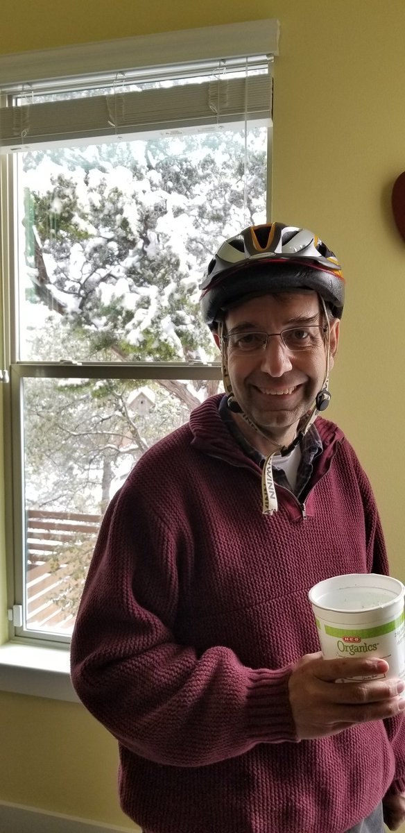 ChristyEsmahan's tweet photo. Feeding the birds during the #AustinApocalypse now requires the use of a helmet to protect from falling icicles.  #TexasWinterStorm2021 #birding https://t.co/IVnbgBGR17