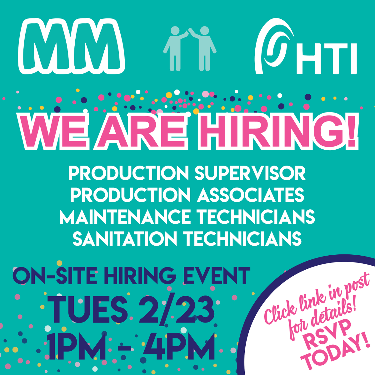 MuffinMamBakes's tweet photo. Hiring event with @HTIJOBS on TUES 2/23 on-site 1PM to 4PM! Awesome team members needed to fill many positions! Click the link below for details &amp; to RSVP!

https://t.co/iccbwMcO2M 

#nowhiring #workSC #hiringnow #muffinmambakes  #foodproduction #jobposting #hiringalert #jobfair https://t.co/TBqTIuDQCD