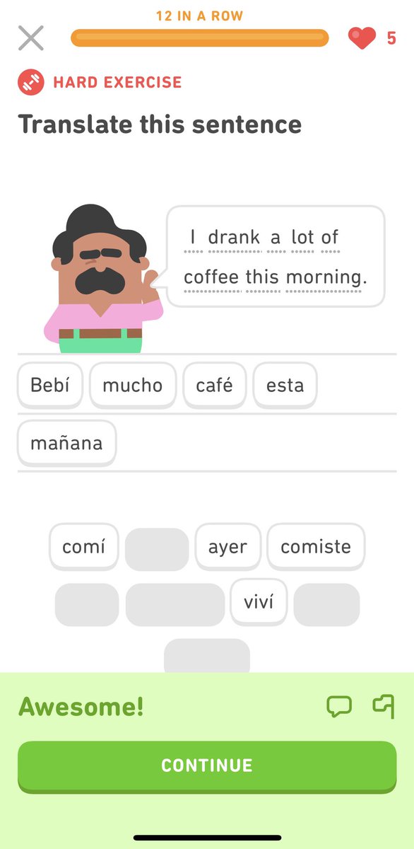 cooperman_t's tweet photo. Bebí mucho café esta mañana.
I drank a lot of coffee this morning. 
#Duolingo knows me very well!

#winter #morning #coffee #learning #goals #learn #Spanish #English #motivation #creative #focus #positivevibes #haha #laugh #progress #creativity #mindfulness #journey #education https://t.co/nMQb2ikz3T