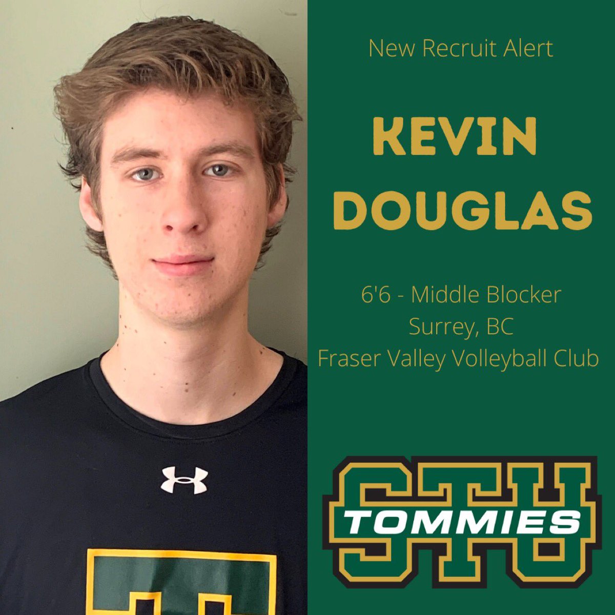 We’re excited to announce our first recruit for the 2021-2022 season! We are adding 6’6 middle blocker Kevin Douglas to our roster. Kevin joins us from Surrey, BC and played his club ball with <a href="/fvvcvolleyball/">FVVC Boys Volleyball</a> where current captain @chris_christie12 also played.
