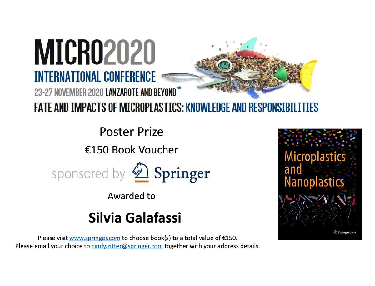 GalafassiSilvia's tweet photo. Just found out I won one of the 3 best poster awards at the #MICRO2020 "Fate and Impacts of #microplastics : Knowledge and responsibilities" congress! Really happy for the acknowledgement, especially since it comes from such an inspiring community! https://t.co/uMePQmA9wC