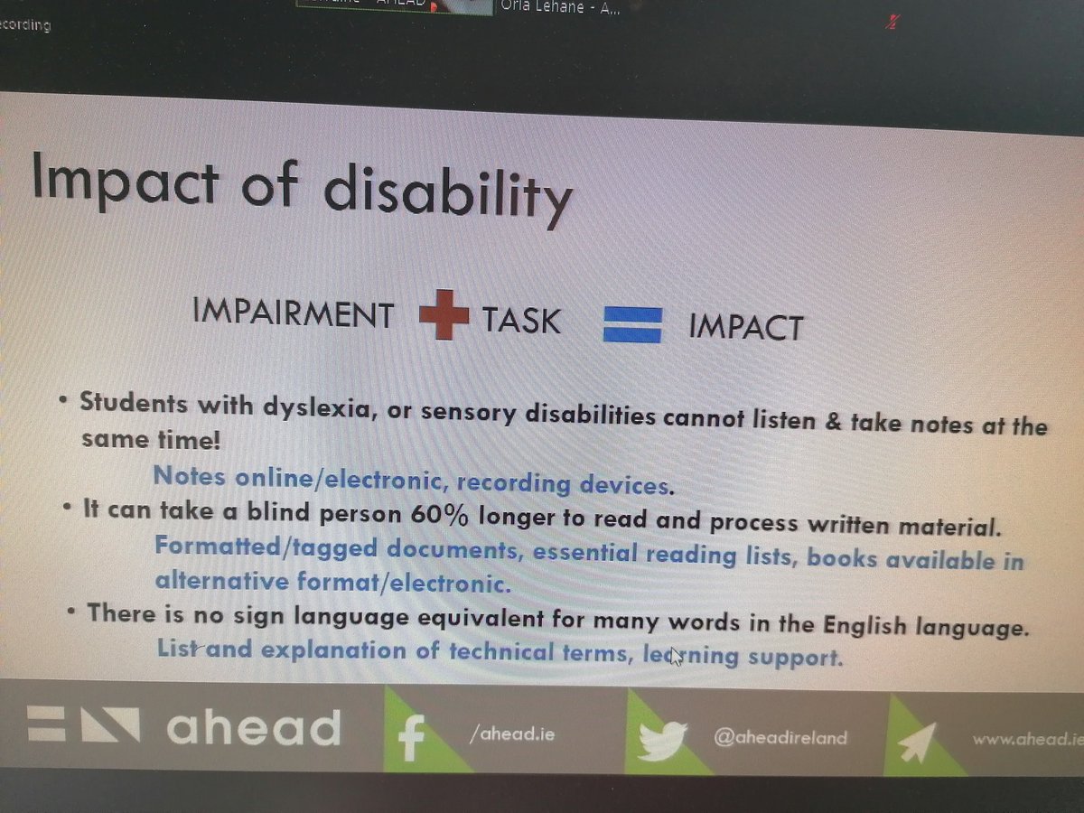 AthenaSWANhuman's tweet photo. Really insightful talk today from @aheadireland on universal design learning (UDL). Challenging the idea of 'invisible disability', thinking about the impact of disability, removing barriers and making teaching practice supportive for all #inclusive #universaldesignlearning https://t.co/0HjGq4QXPu
