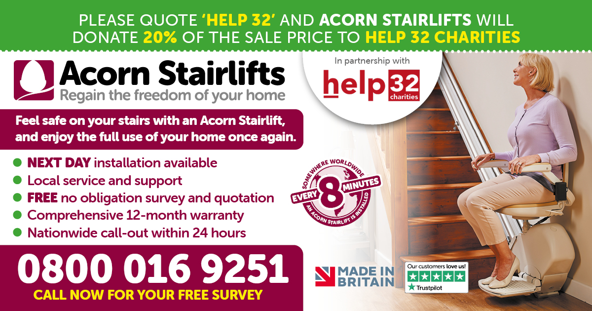 32Help's tweet photo. #help32 Regain the freedom of your own home
Acorn Stairlifts in partnership with Help32
Will Donate 20% of the sale price visit
https://t.co/cxuKSWnlGR
#stairlifts #mobility #freedom https://t.co/hjMyZCbdB3