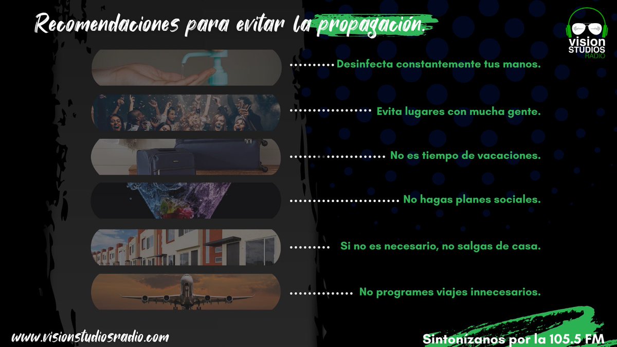 VisionStudiosFM's tweet photo. ¡No salgas de casa! Recuerda que nosotros podemos evitar la propagación del virus. 🤧
Cuídate y cuida de los demás. 😉🙌
Escúchanos dede nuestra página web https://t.co/8jlnMXxXof 😎🎼
#quedateencasa #programacion #entretenimiento #jueves #VisionStudiosRadio #lafrecuenciaverde https://t.co/NLguVH3azP