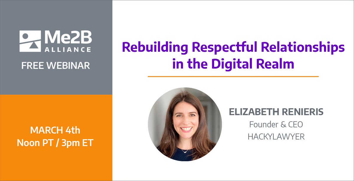 SafeTechLabs's tweet photo. Another #Me2B #Webinar coming up! Hear from @hackylawyER explore policy through a Me2B Relationship lens. #RespectfulTech. Register today: https://t.co/zoC7We6lDm https://t.co/3X758OhqfV