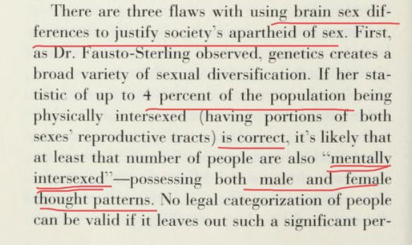 Interesting. If you read the whole thing there’s many rebuttals re female and male brains connected to bio sex but somehow the idea of an “intersex” brain still remains. Sex denialism for actual biological women but “intersex” brains for autogynephilic males. Do you see it yet?
