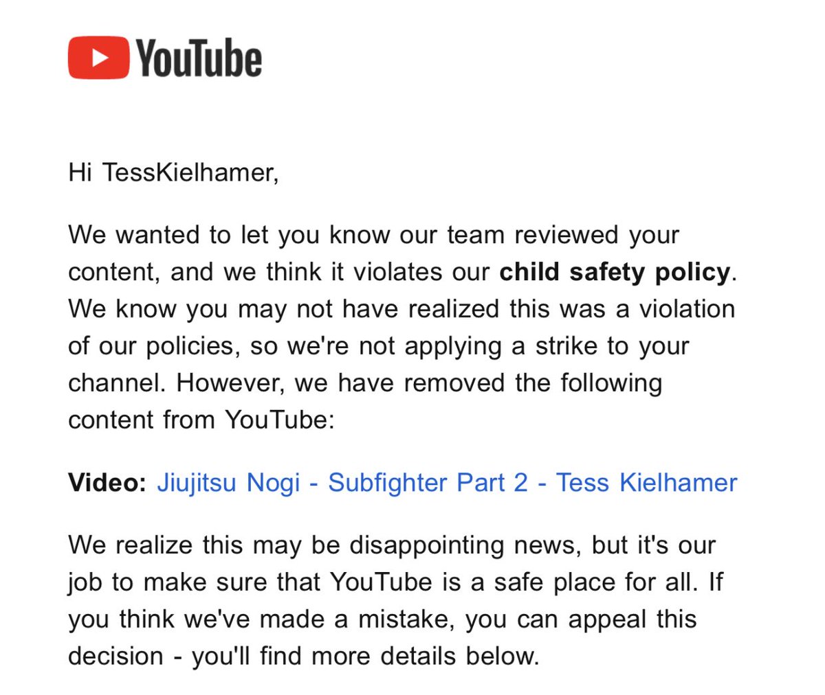 So <a href="/youtube/">YouTube</a> removes a Jiujitsu video of me actually training for educational purposes... people wonder why I gave up with YouTube, why would I put effort into creating content with them. This is a #jiujitsu training video! #bjj #nogi #mma #judo #grappler