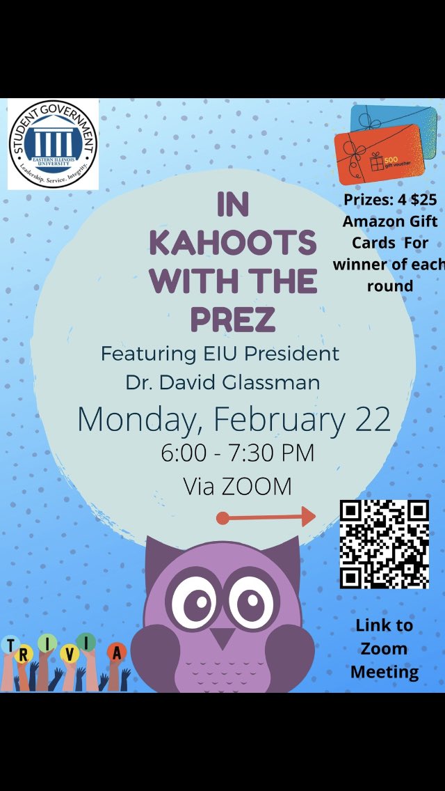 This Monday at 6:00 pm, come join us and Dr. Glassman for some Kahoot via Zoom! We will play 4 rounds and the Winner of each round will receive a $25 Amazon Gift Card!
QR code leads directly to the Zoom meeting!