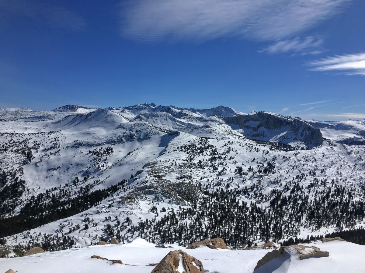 Snowy mountain landscape with blue sky. The Cathedral Range, February 16th,2021.
