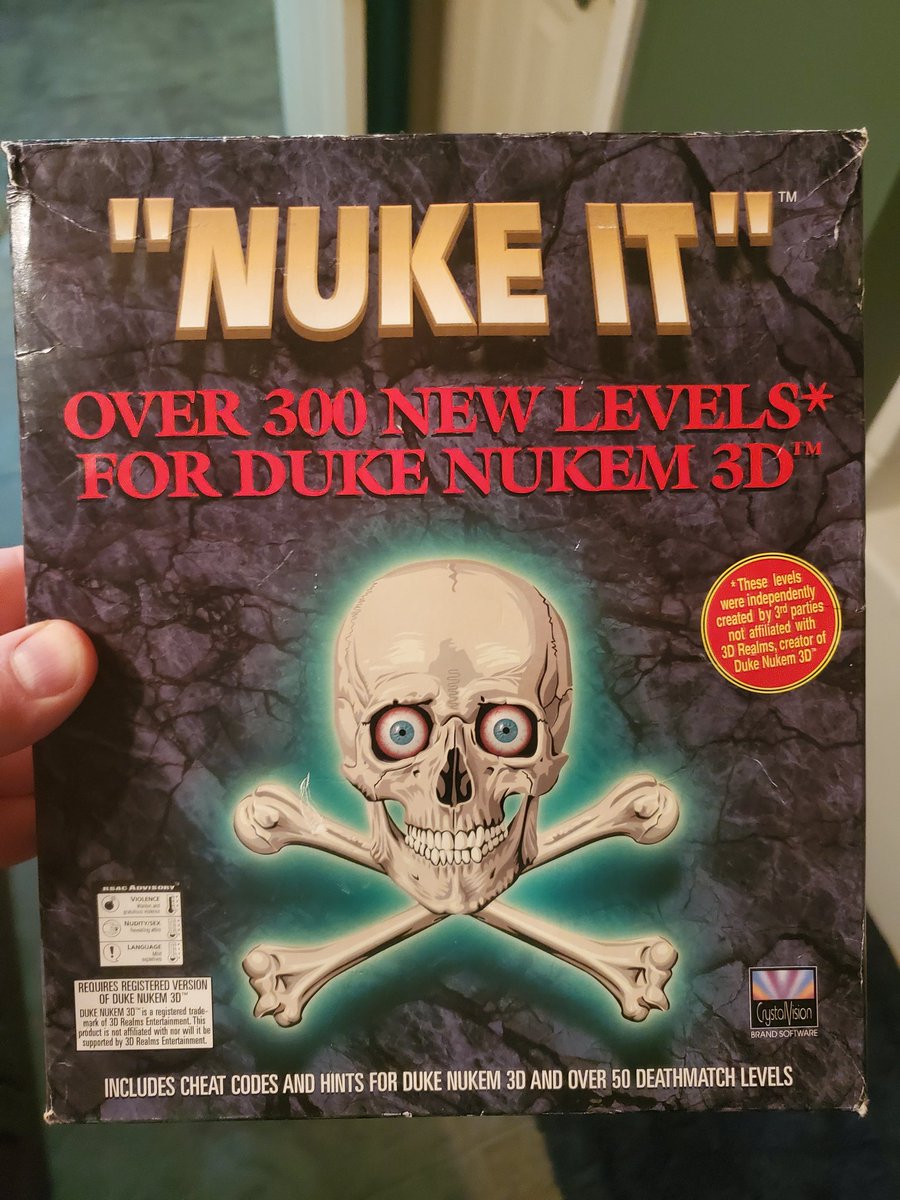 zvisrosen's tweet photo. Inspired by @bj_ard's talk #wipip2021, sharing my latest acquisition of copyright ephemera - can Duke Nukem defeat the dreaded Micro Star?  The box was a little crushed, I used @lazygamereviews tips to restore it somewhat. https://t.co/LHzAz2Kuwh