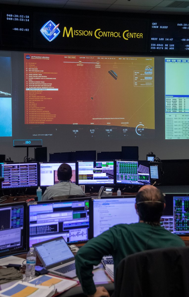 NASAJohnson's tweet photo. Congratulations to our friends at @NASAJPL on a successful landing of @NASAPersevere on the surface of Mars!

While keeping an eye on the International Space Station, our crew followed along from the Mission Control Center. https://t.co/UofvDLbAjL