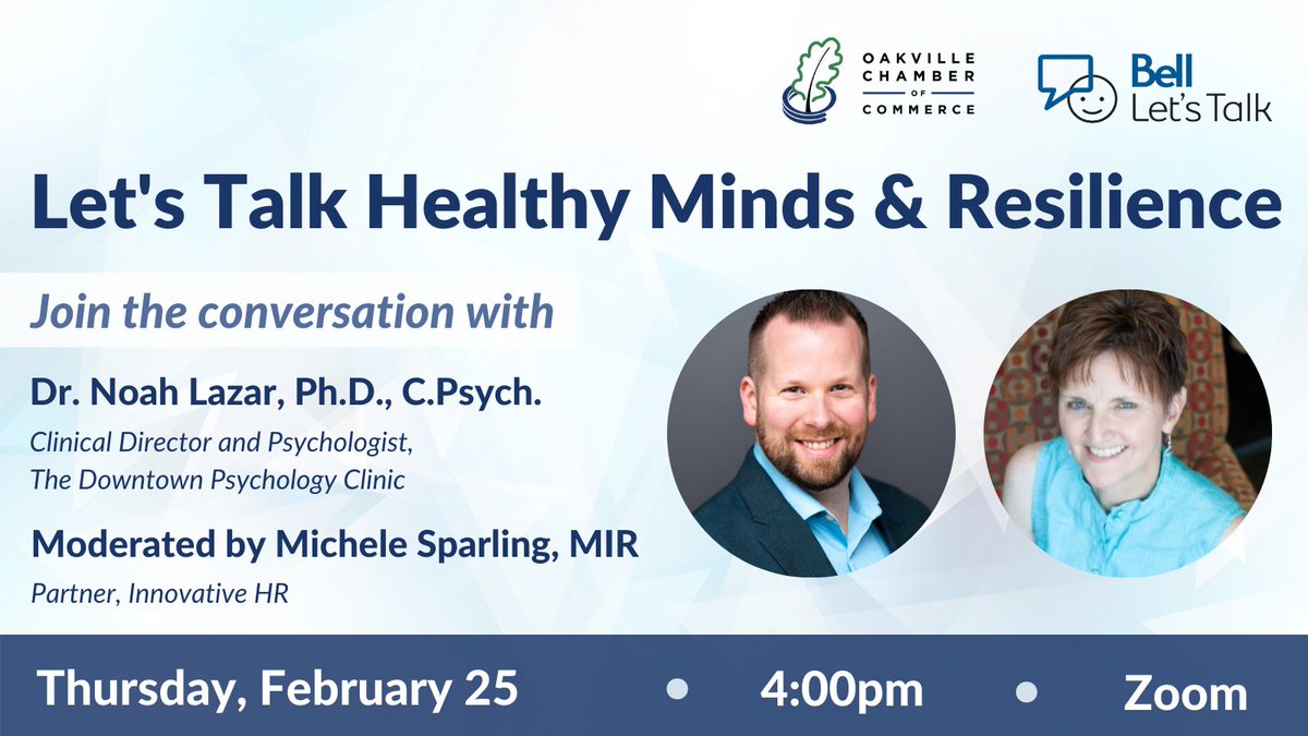 Join the conversation with Dr. Noah Lazar, moderated by Michele Sparling.

Register to join ➡️ bit.ly/2NF7NG9

#LetsTalk #HealthyMinds #Resilience