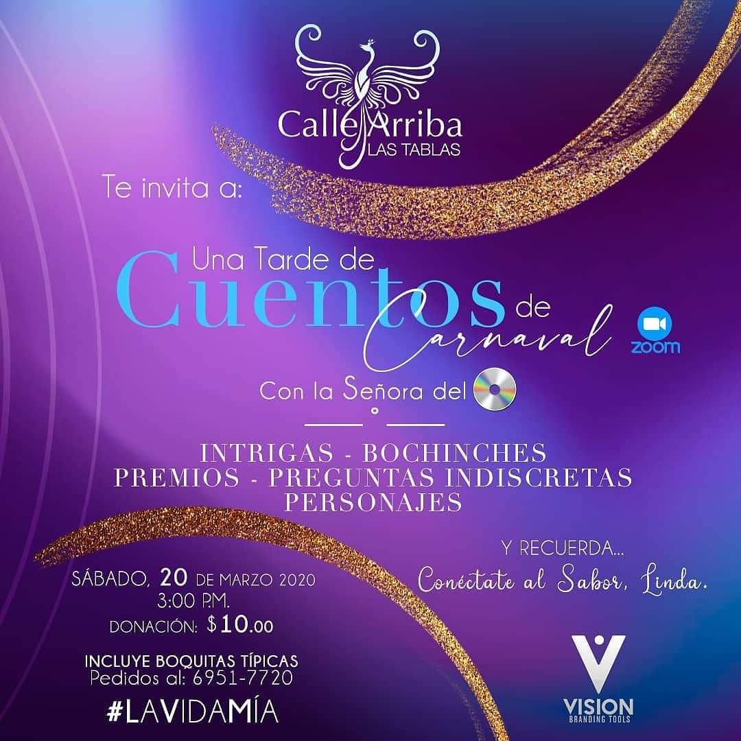 La Tuna de <a href="/CalleArribaLT/">Calle Arriba de Las Tablas</a> los invita a disfrutar de "Cuentos de Carnaval".

El sábado 20 de marzo a las 3:00 p.m.

Solicita tu Link y tus boquitas al: 6951-7720 📲

Arte: @itsrichiecanto