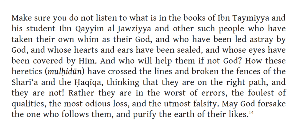 Non-Ḥanbalī Sunni scholars between 1400s and 1800s spoke harshly of Ibn Taymiyyah. The Shāfiʿī scholar Ibn Ḥajar al-Haytamī (d. 1566) described Ibn Taymiyyah in harsh terms, as his remarks below show. 9/