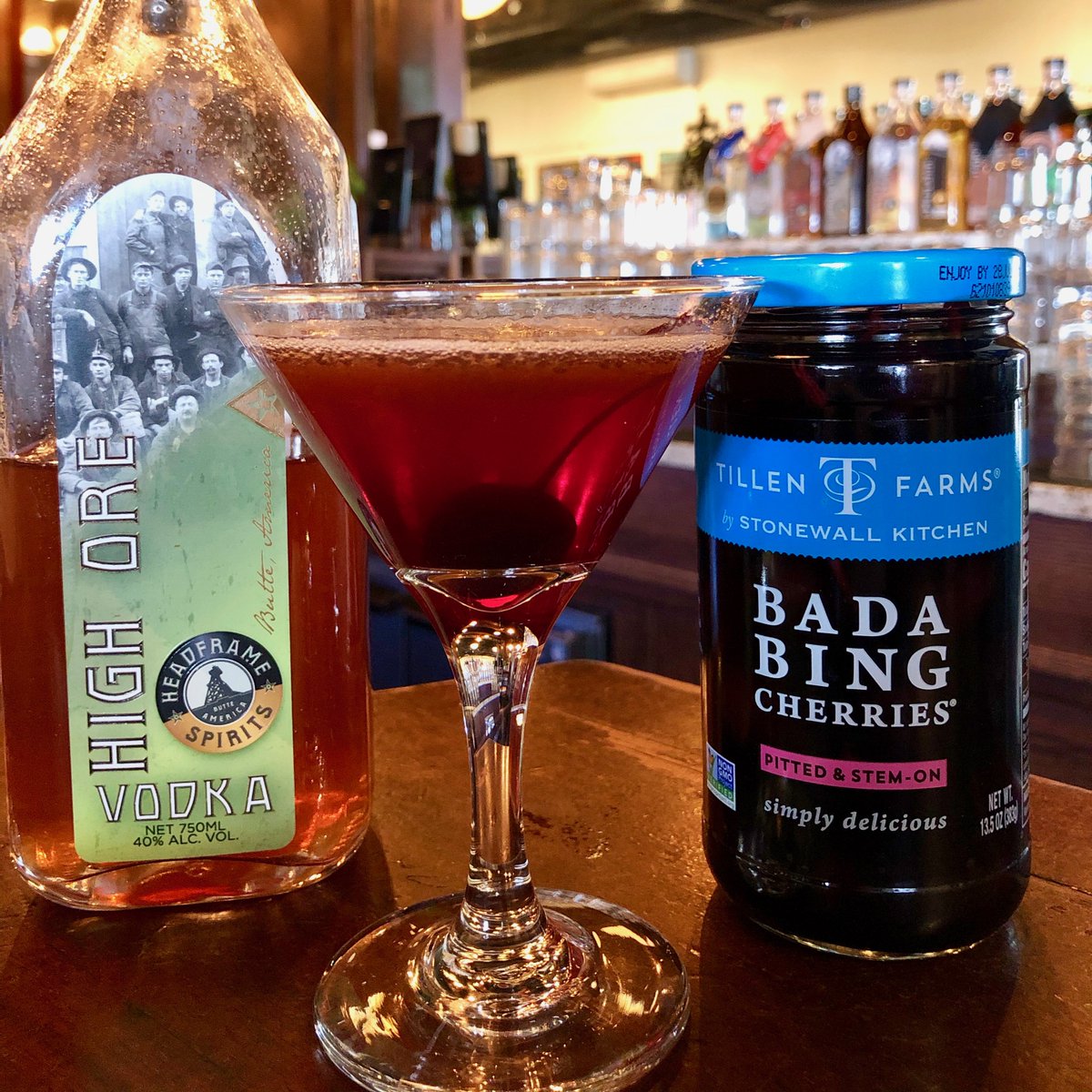 Our Drink of the Week uses our pear infused High Ore Vodka, (usually only available on the holiday menu) combined with our Ginger Peppercorn Simple Syrup and a little cherry juice for a flush of color. Spiciness of ginger with the sweetness of pear and cherry. Mmm Mmm Cheers!