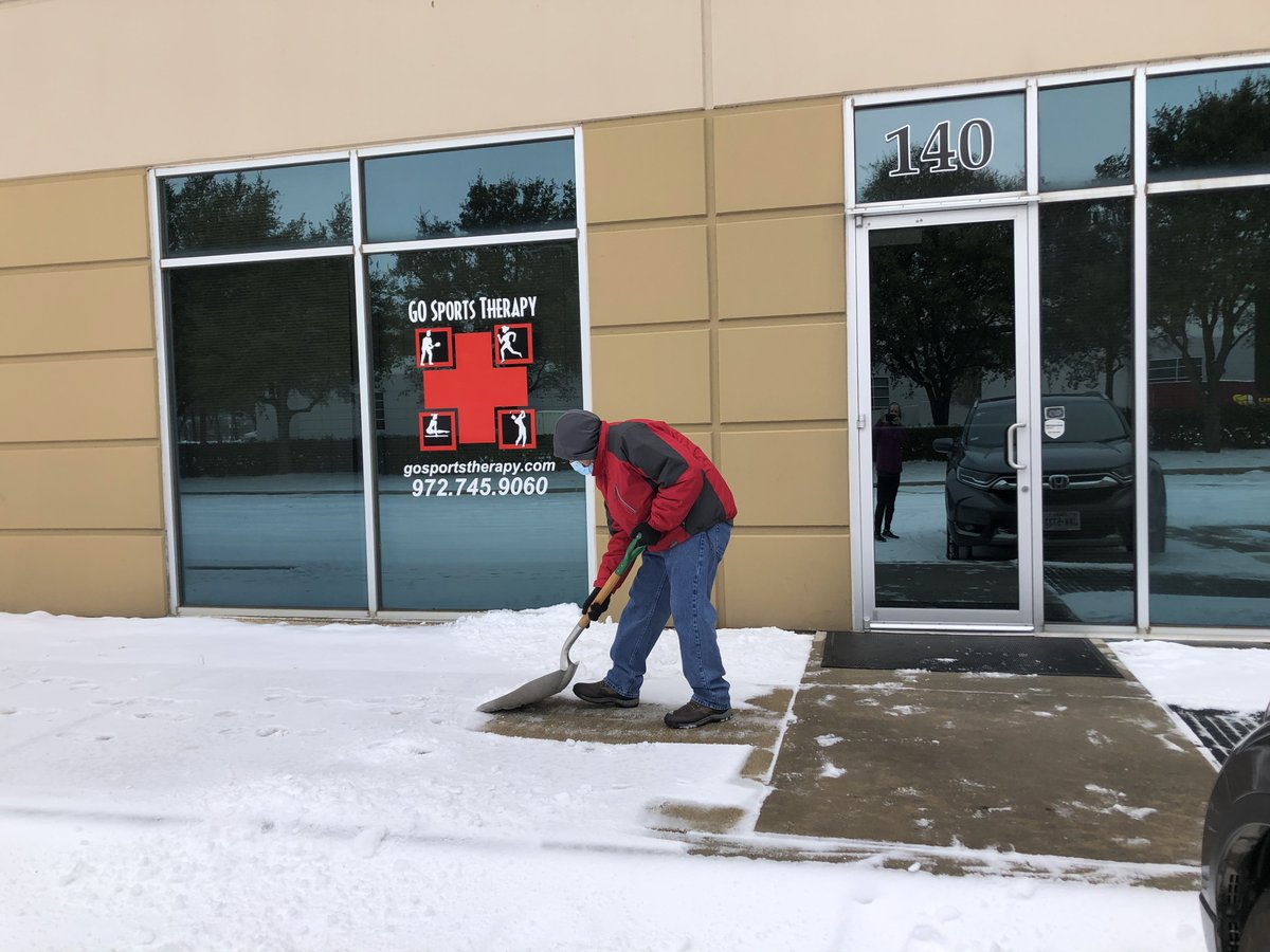GOSportsTherapy's tweet photo. The temperatures are warming, snow is melting, we have power and water and internet so we will be back open tomorrow! Thank you, José, for shoveling our sidewalks and always taking good care of us! https://t.co/nmfzpmp2NW
