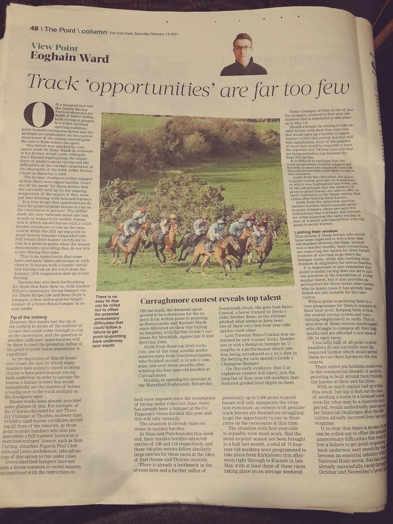 MeathTaraP2P's tweet photo. A welcome and factual response from @EoghainWard in the @TheIrishField to comments made on @RTEracing regarding the Point to Point industry. #bringbackp2p. https://t.co/WdJn0lGlPT