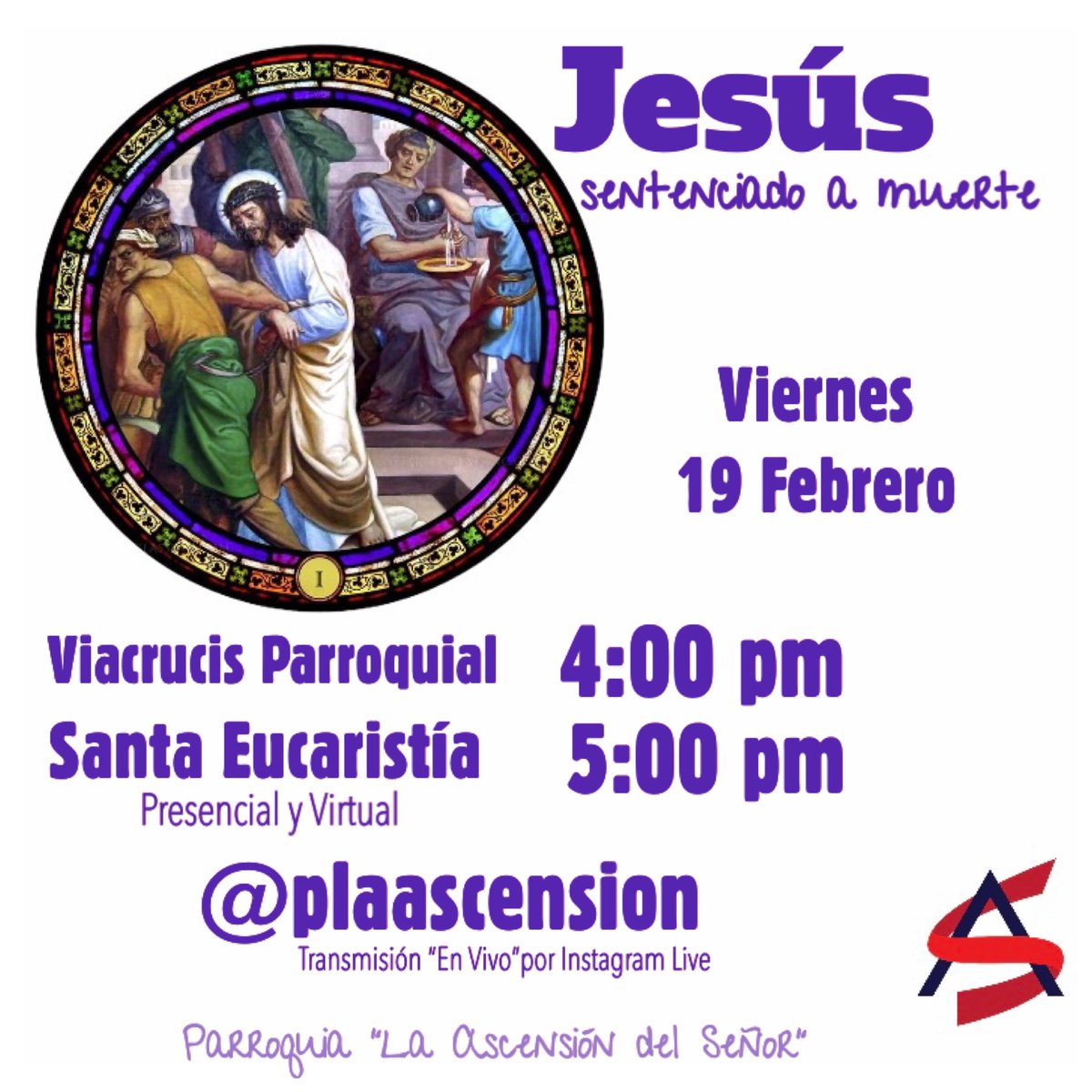 plaascension's tweet photo. Ven y acompáñanos en el Viacrucis Parroquial, 4:00 pm y luego Santa Eucaristía 5:00 pm en @plaascension Vivamos juntos el tiempo de cuaresma. https://t.co/RfCAfHoDNU