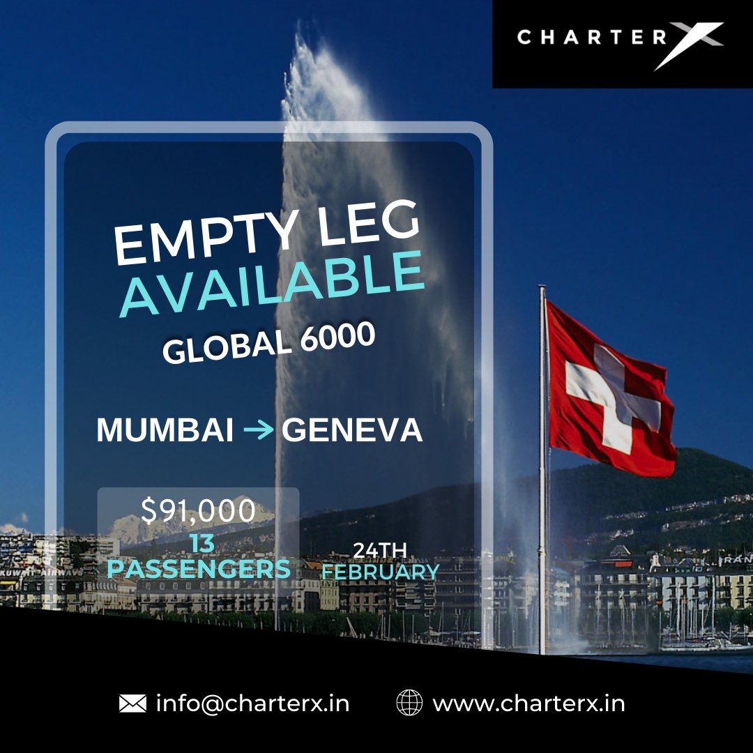 CharterX_'s tweet photo. #CharterX #privatecharter #emptylegflights #genevatravel #geveva #swizerland #mumbai #india #global6000 #startingemptylegssoon #familycharters #staycation #luxurytravel #tourism #privatejets #aviation #charterflight #flysafe #internationalflights #travelwithstyle https://t.co/3l25RYODeC
