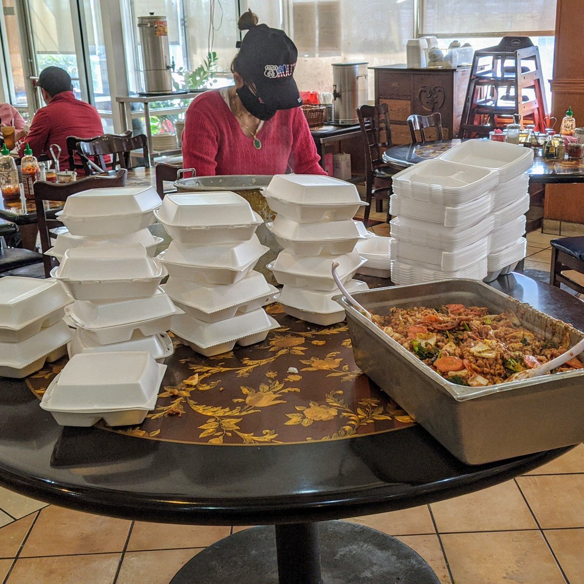 While  #FlyingTed was doing his walk of shame through IAH Airport, we delivered over 800 Asian lunch boxes and about 1500 street tacos to needy families in SW Houston who haven't had a hot meal in days.