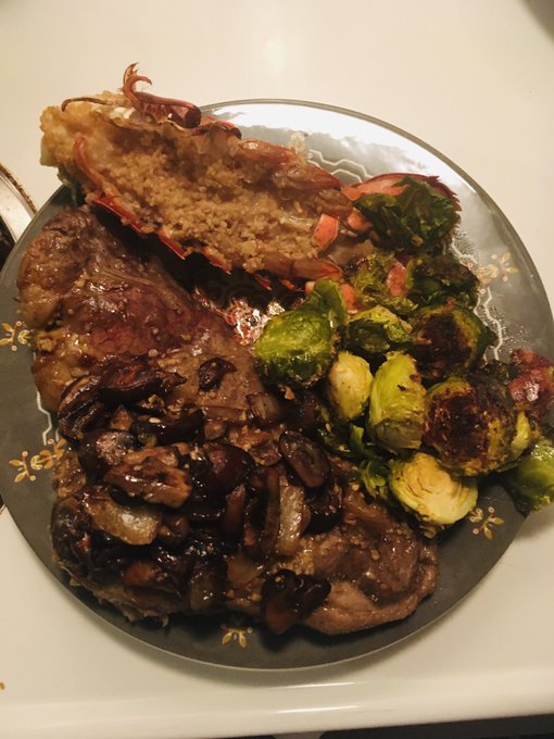 Eating like the Queen I am Home Cooked Steak and Lobster and Brussel Spouts!!! Findomme Pro domme Retweet