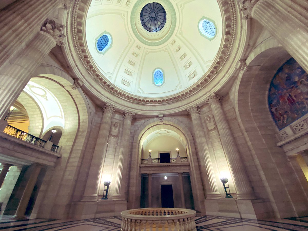 MyrnaBDriedger's tweet photo. Still in awe of our beautiful #Manitoba #LegislativeBuilding. Still can’t believe I touched the rotunda ceiling right after the new paint was dry. Climbing the stairs through the scaffolding was a memorable experience. https://t.co/KgyynJkm6D