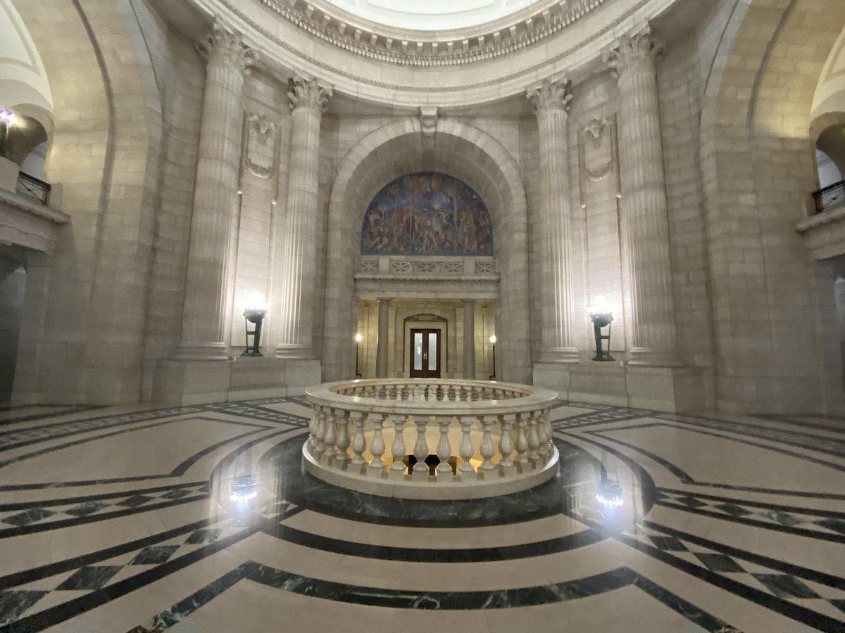 MyrnaBDriedger's tweet photo. Still in awe of our beautiful #Manitoba #LegislativeBuilding. Still can’t believe I touched the rotunda ceiling right after the new paint was dry. Climbing the stairs through the scaffolding was a memorable experience. https://t.co/KgyynJkm6D