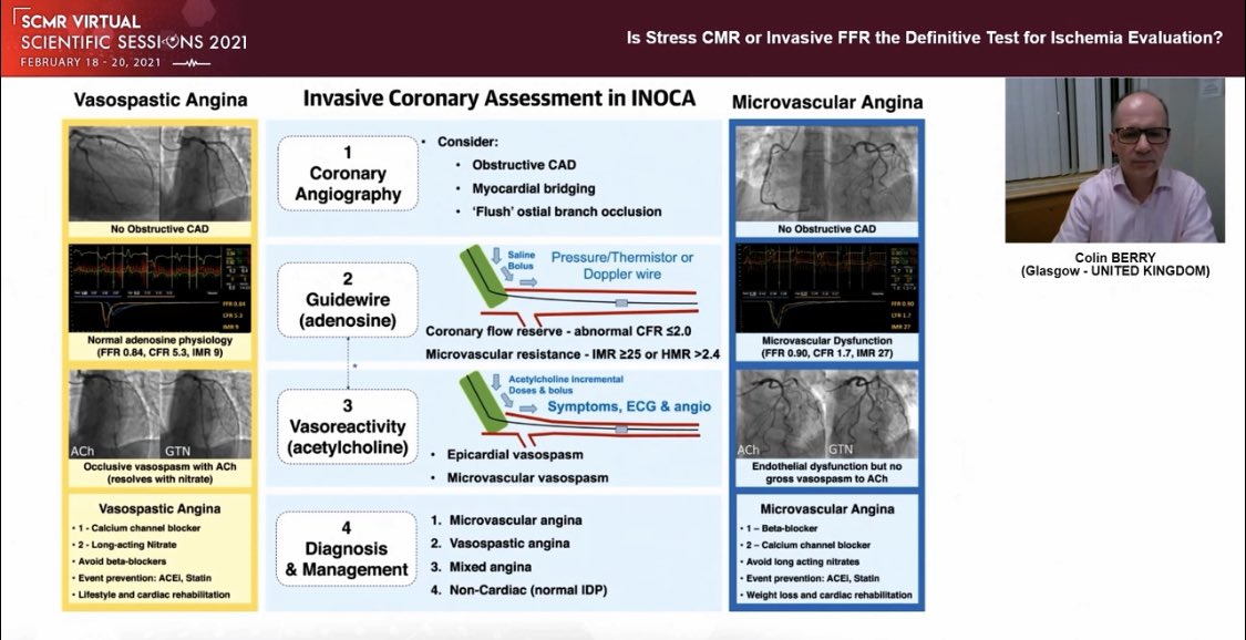  @ColinBerryMD on use of  #FFR  #CardioTwitter  #SCMR2021  FFR indicates lesion level ischemia  FFR indices such as PPG predict PCI success  adjunct guide wire techniques such as IMR/CFR permit stratified medicine use in INOCA  @DBelardoMD  @DrMarthaGulati