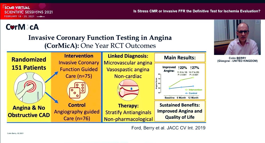 @ColinBerryMD on use of  #FFR  #CardioTwitter  #SCMR2021  FFR indicates lesion level ischemia  FFR indices such as PPG predict PCI success  adjunct guide wire techniques such as IMR/CFR permit stratified medicine use in INOCA  @DBelardoMD  @DrMarthaGulati